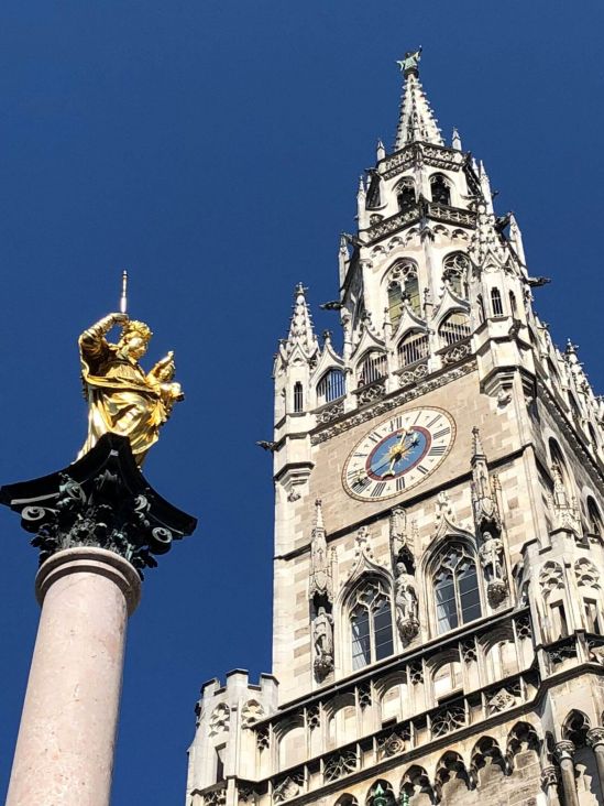 Mary's Column in Front of the New City Hall at Marienplatz in Munich
