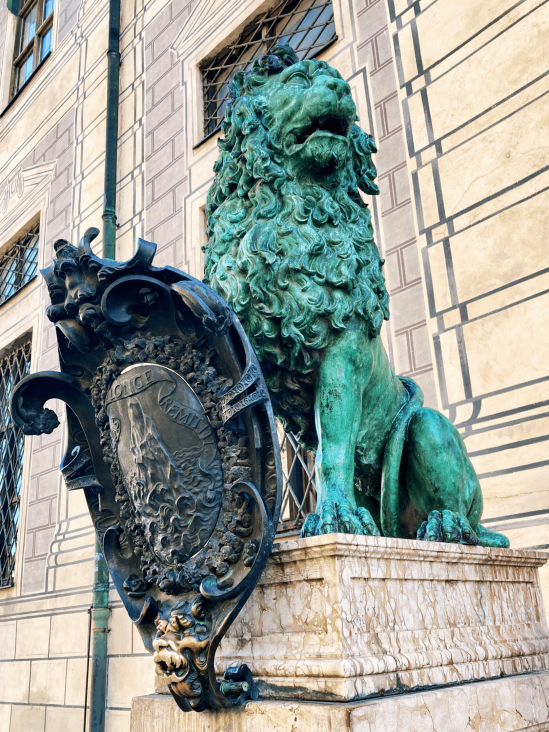 Lion Statue in Front of the Residence on a Walking Tour in Munich