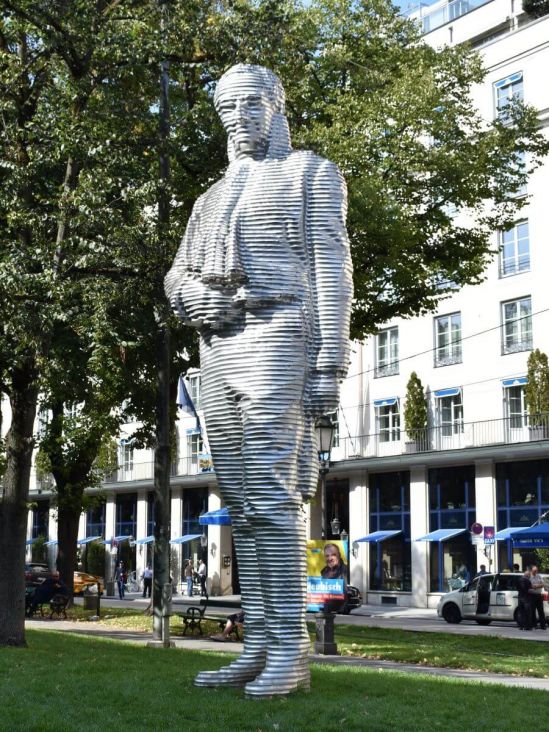 Count Montgelas statue in front of hotel Bayerischer Hof in Munich
