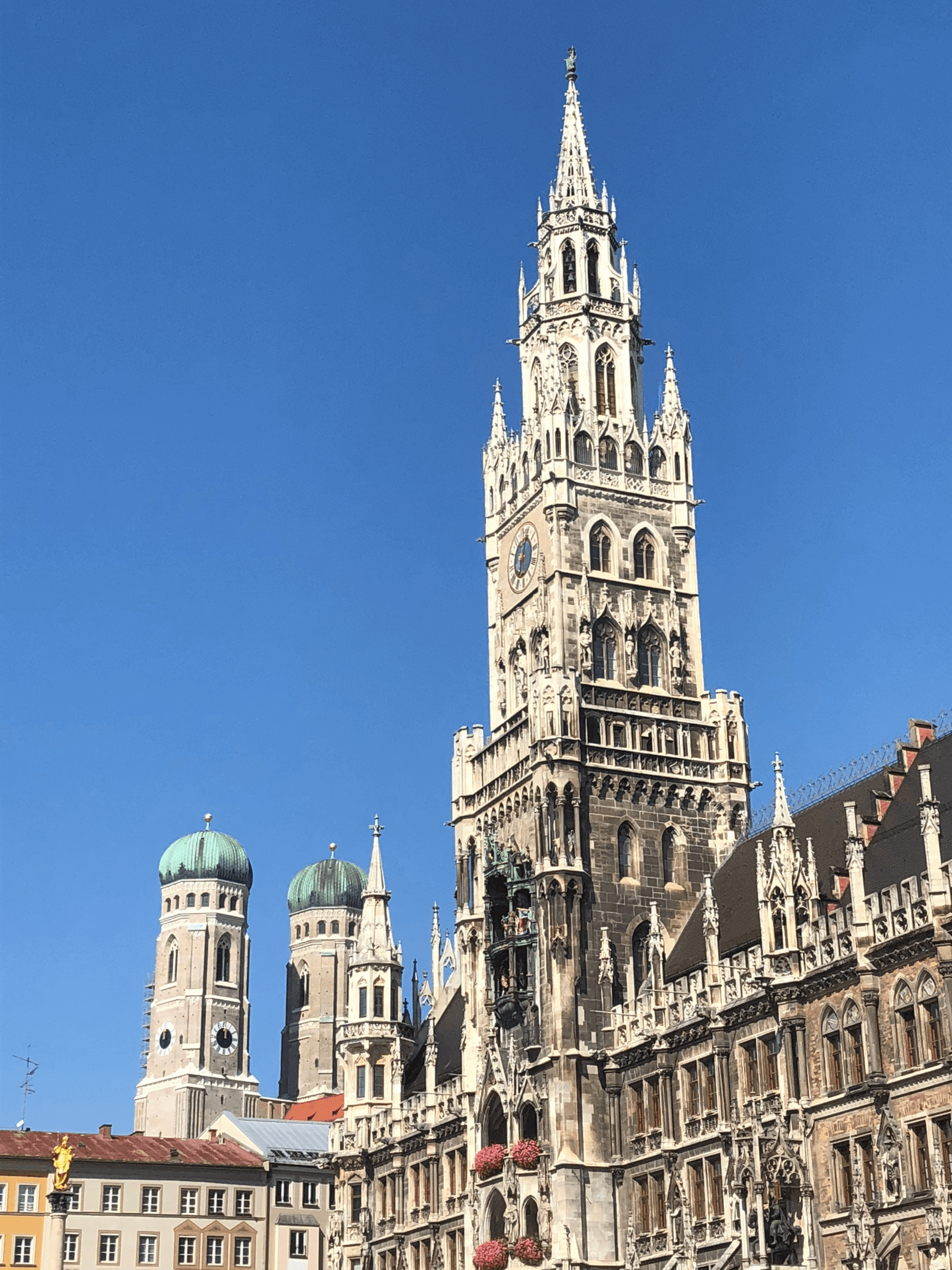 New City Hall in Front of Frauenkirche Towers in Munich